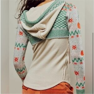 We The Free Cream and Green Hooded Sweater